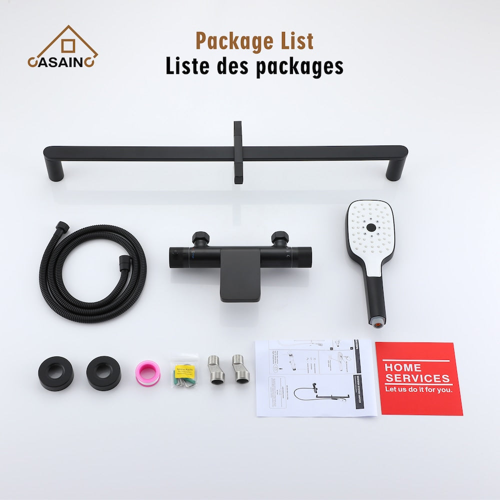 Ensemble de robinet de baignoire avec douche à main et barre coulissante réglable en noir mat