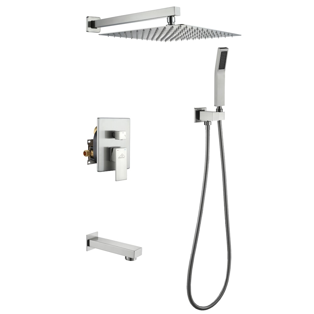 Système de douche mural de 12 po avec robinet de baignoire en nickel brossé
