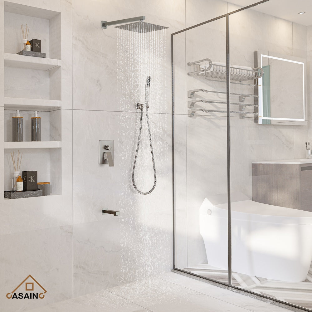 12 in. Wall Mounted Shower System with Bathtub Faucet in Brushed Nickel