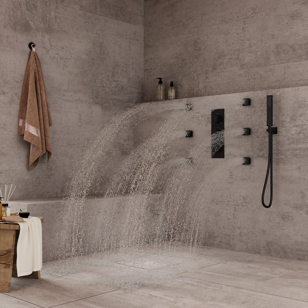 Robinet de douche thermostatique noir à 3 fonctions