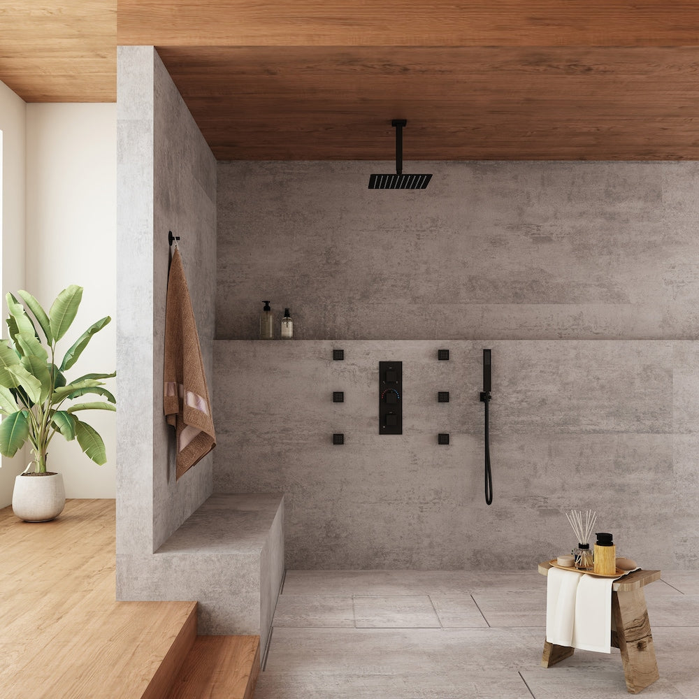 Robinet de douche thermostatique noir à 3 fonctions