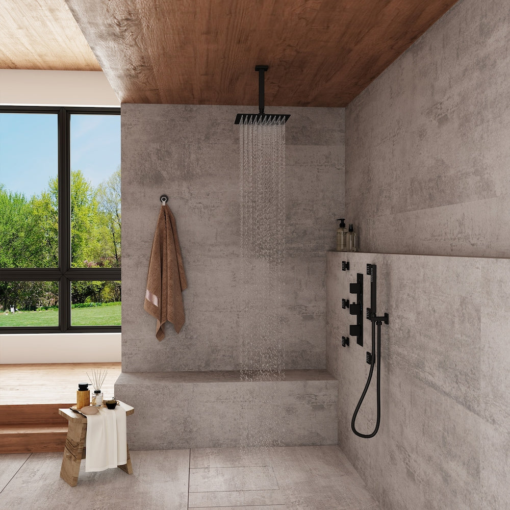 Robinet de douche thermostatique noir à 3 fonctions