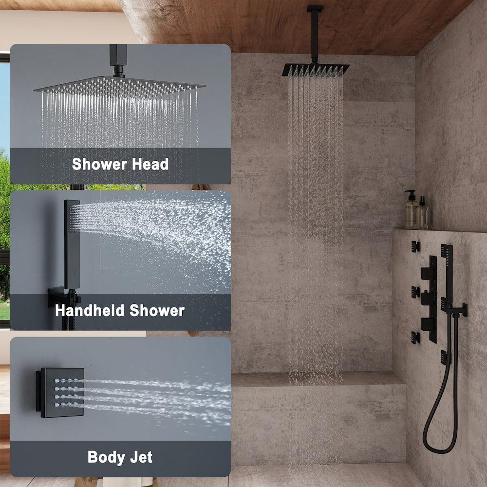 Robinet de douche thermostatique noir à 3 fonctions