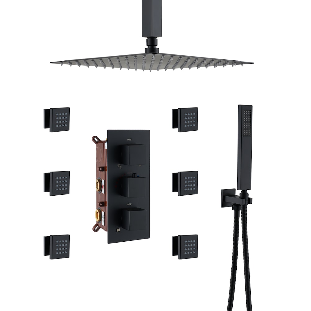 Robinet de douche thermostatique noir à 3 fonctions