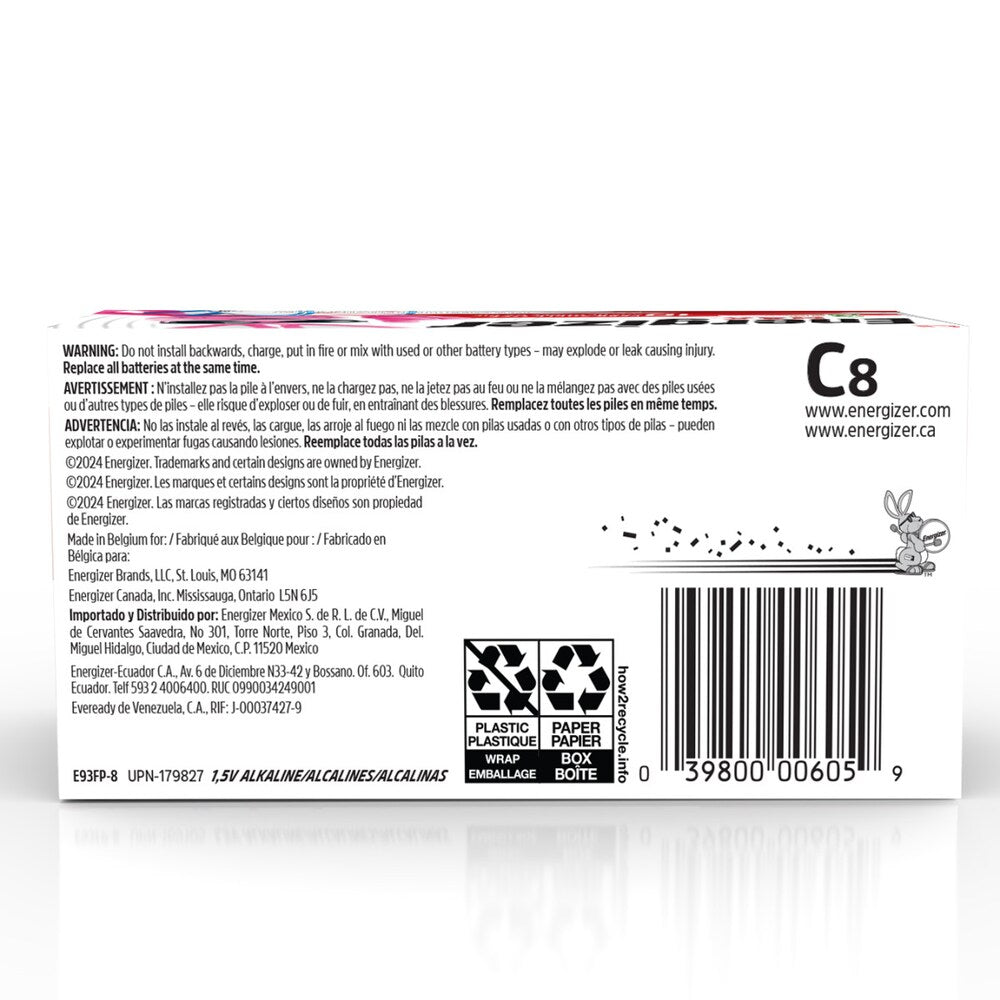 Piles Energizer MAX C (paquet de 8), piles alcalines C