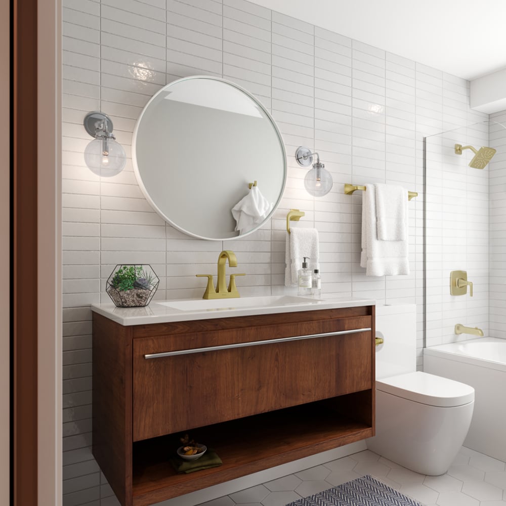 Robinet de lavabo de salle de bain à 2 poignées et 4 pouces Bruxie en or brossé