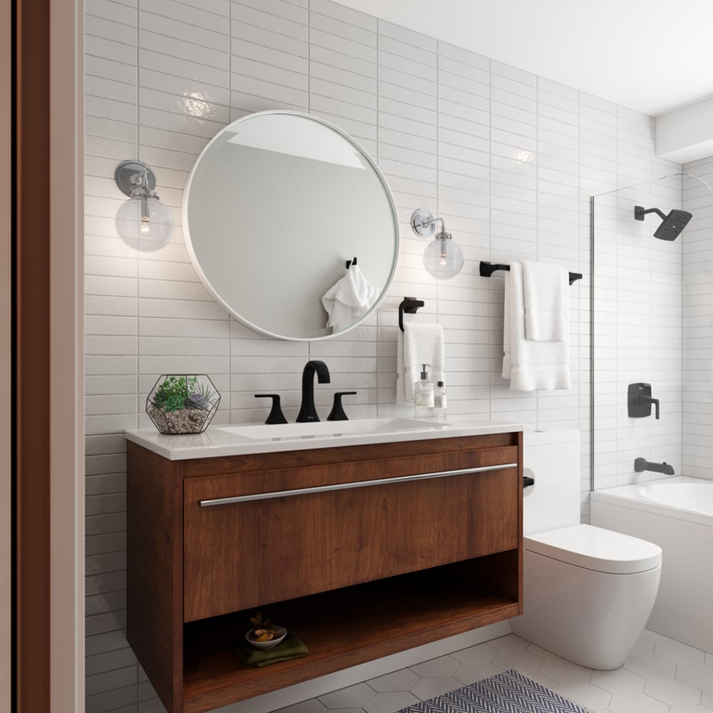 Robinet de lavabo de salle de bain à 2 poignées et à large ouverture de 8 pouces Bruxie, noir mat