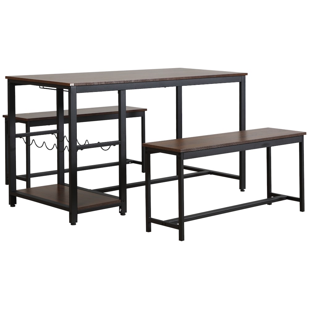 Ensemble de table à manger rectangulaire avec deux bancs, casier à vin pour 5 bouteilles, pour 4 personnes