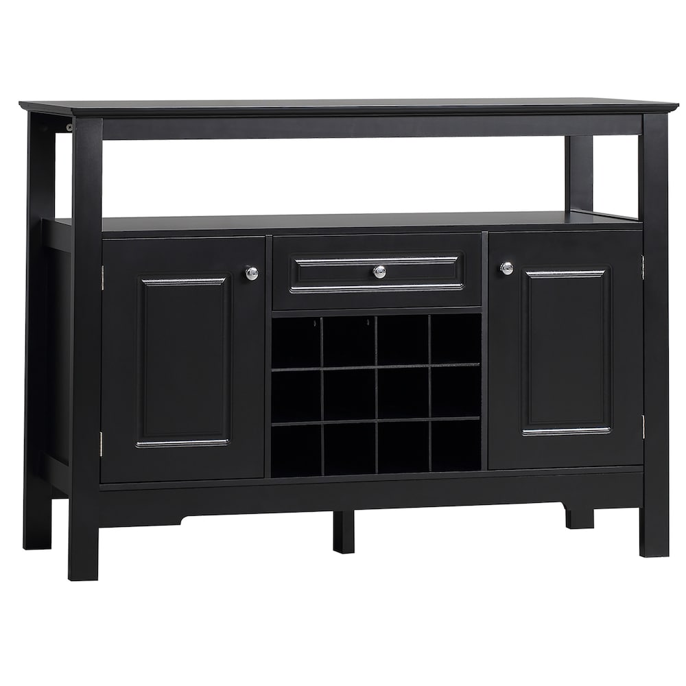 Buffet de cuisine, meuble de rangement pour salle à manger avec tiroir et casier à vin, blanc