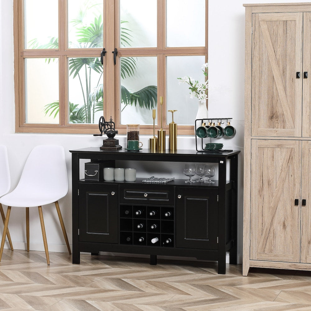 Buffet de cuisine, meuble de rangement pour salle à manger avec tiroir et casier à vin, blanc