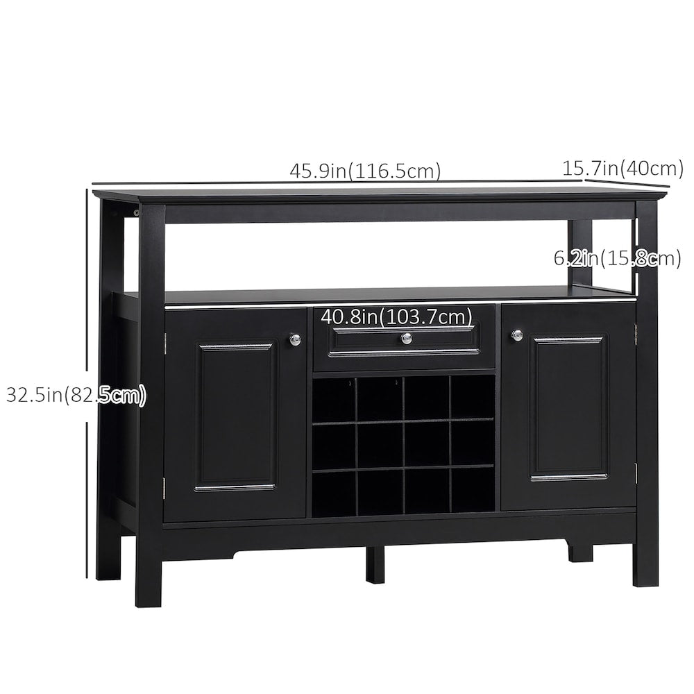 Buffet de cuisine, meuble de rangement pour salle à manger avec tiroir et casier à vin, blanc