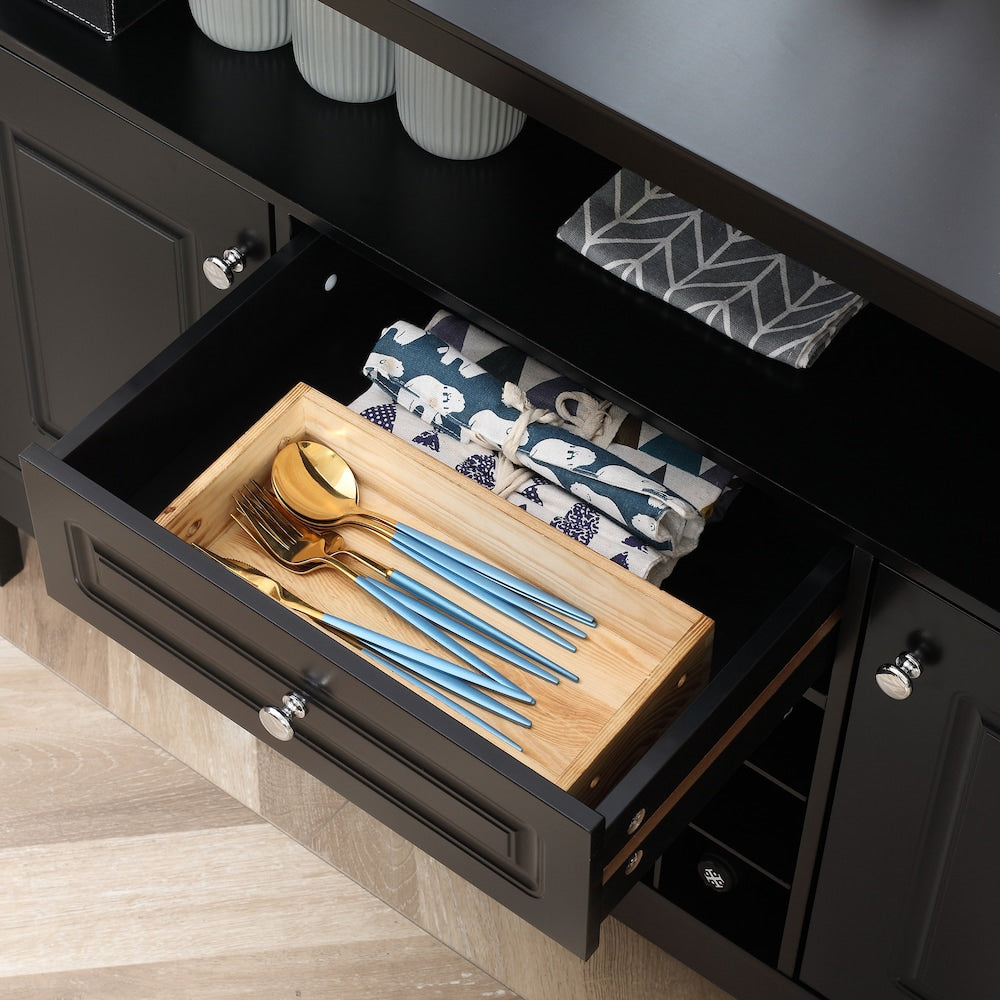 Buffet de cuisine, meuble de rangement pour salle à manger avec tiroir et casier à vin, blanc