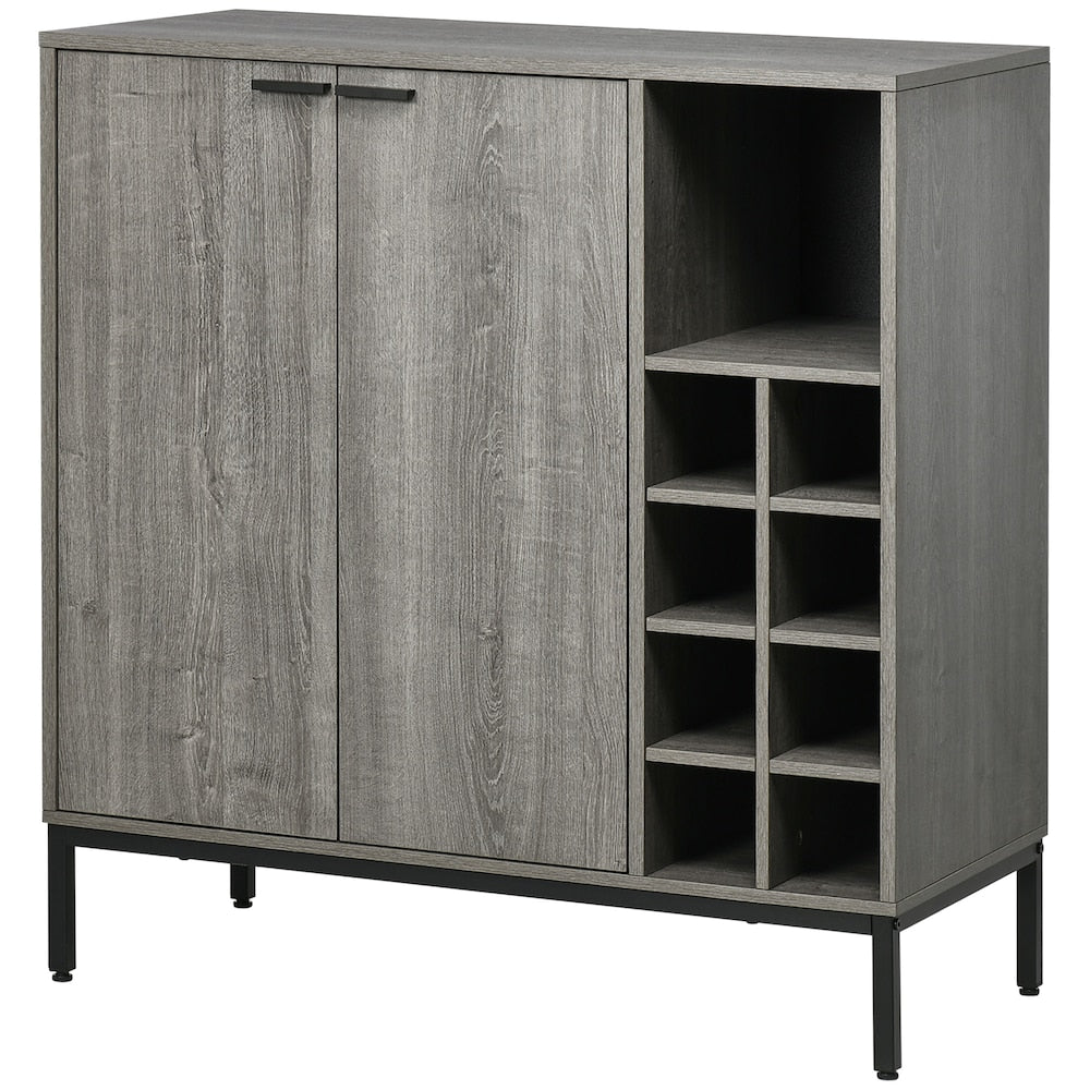 Buffet de cuisine avec porte-verres, casier à vin en grille et étagères réglables