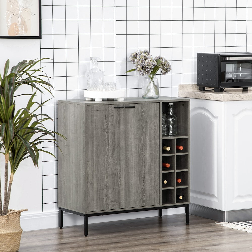 Kitchen Sideboard w/ Glasses Rack, Grid Wine Rack, & Adjustable Shelves