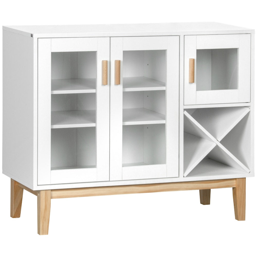 Buffet de cuisine avec portes vitrées et casier à vin blanc
