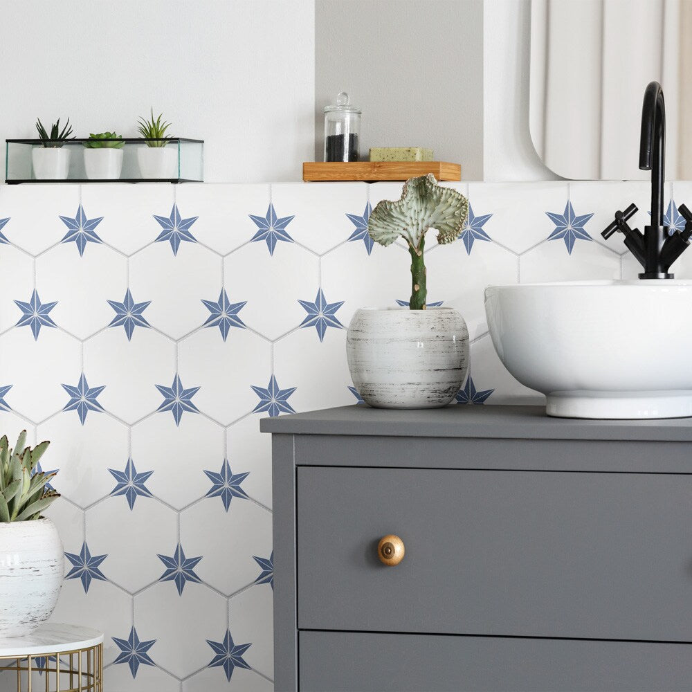 Sample - Stella Hex Azul 8-5/8-inch x 9-7/8-inch Porcelain Floor and Wall Tile