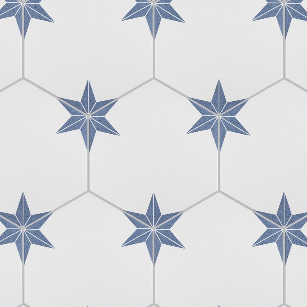 Sample - Stella Hex Azul 8-5/8-inch x 9-7/8-inch Porcelain Floor and Wall Tile