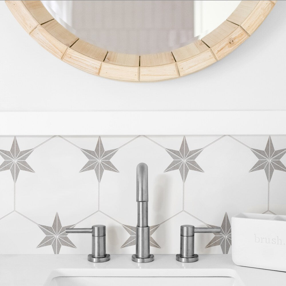 Sample - Stella Hex Silver 8-5/8-inch x 9-7/8-inch Porcelain Floor and Wall Tile