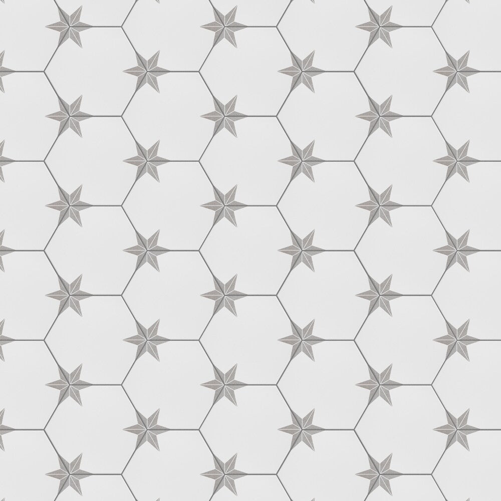 Sample - Stella Hex Silver 8-5/8-inch x 9-7/8-inch Porcelain Floor and Wall Tile