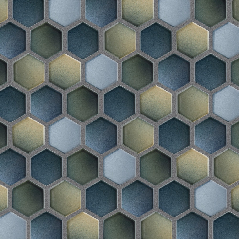 Sample - Hudson 2" Due Hex Atlantis 6-inch x 6-inch Porcelain Mosaic Tile