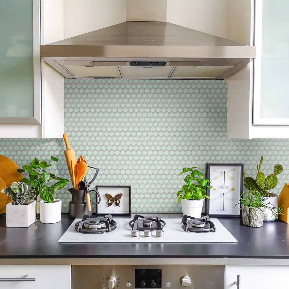 Sample - Hudson 1" Hex Light Green 6-inch x 6-inch Porcelain Mosaic Tile