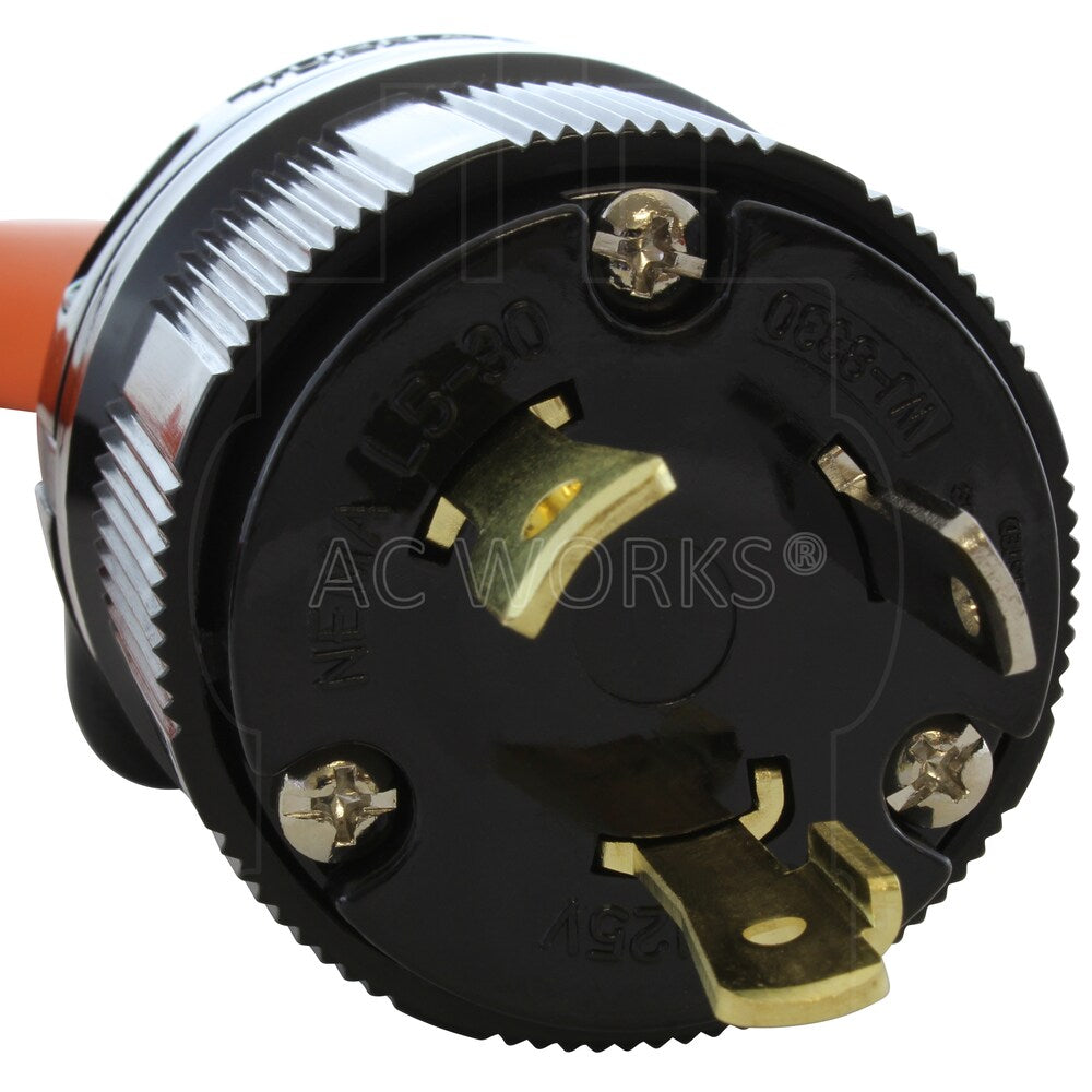 1.5FT L5-30P 30A 3-Prong Locking Plug to (4) Home Outlets with 20A Breakers