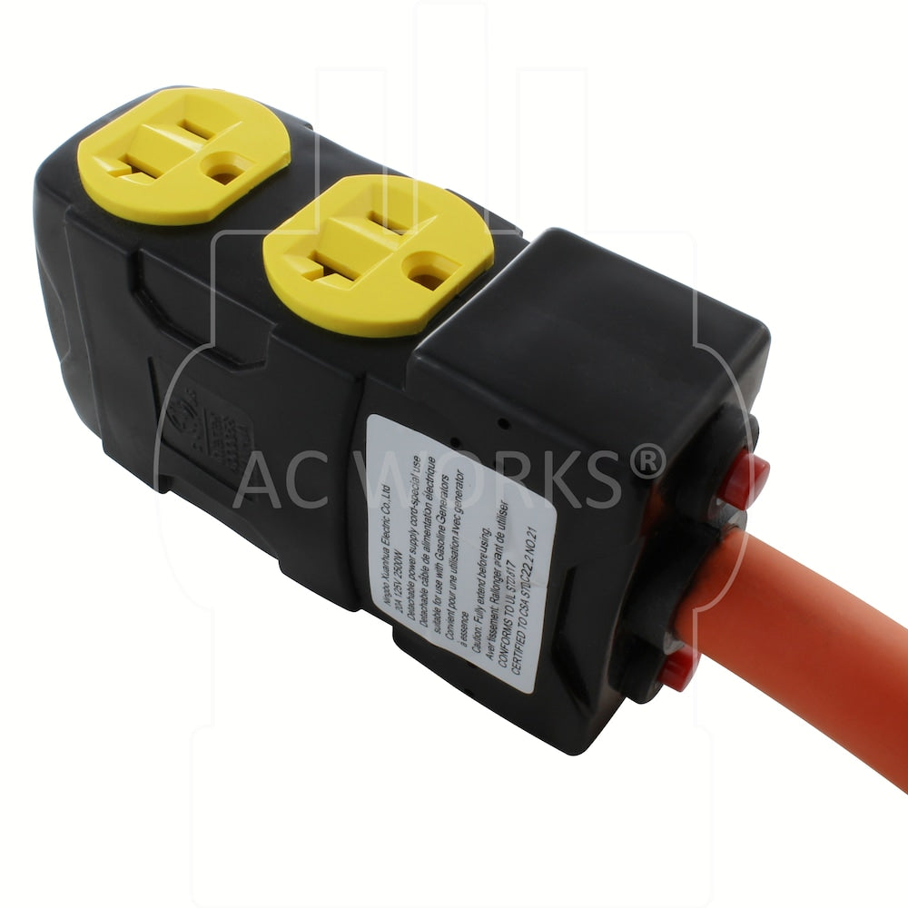 1.5FT L5-30P 30A 3-Prong Locking Plug to (4) Home Outlets with 20A Breakers