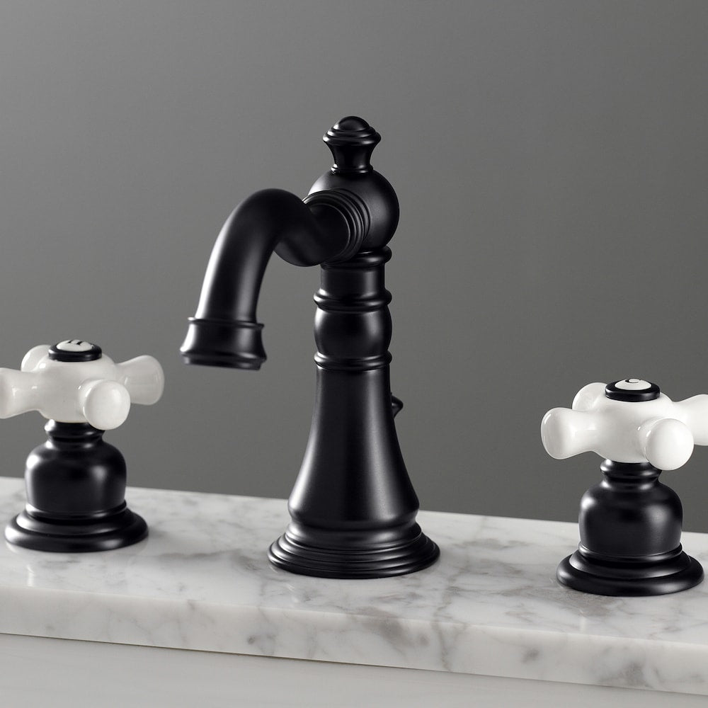 American Classic Porcelain 8 inch Widespread 2-Handle Bathroom Faucet in Matte Black