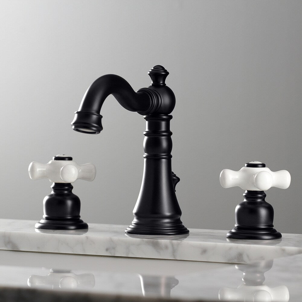 American Classic Porcelain 8 inch Widespread 2-Handle Bathroom Faucet in Matte Black