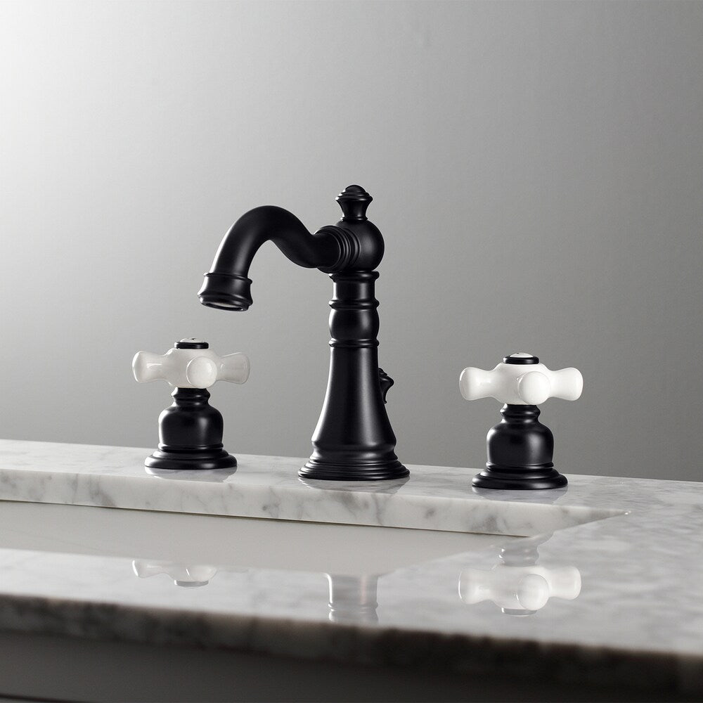 American Classic Porcelain 8 inch Widespread 2-Handle Bathroom Faucet in Matte Black