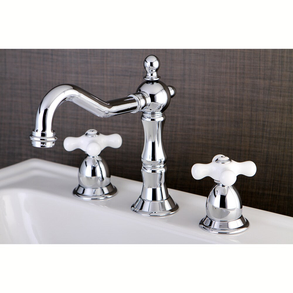 Robinet de salle de bain à 2 poignées en porcelaine Heritage Cross de 8 pouces en chrome