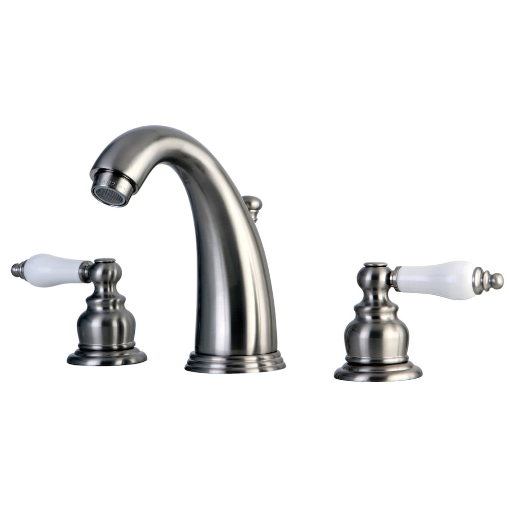 Robinet de salle de bain à 2 poignées en porcelaine victorienne de 8 pouces en nickel brossé