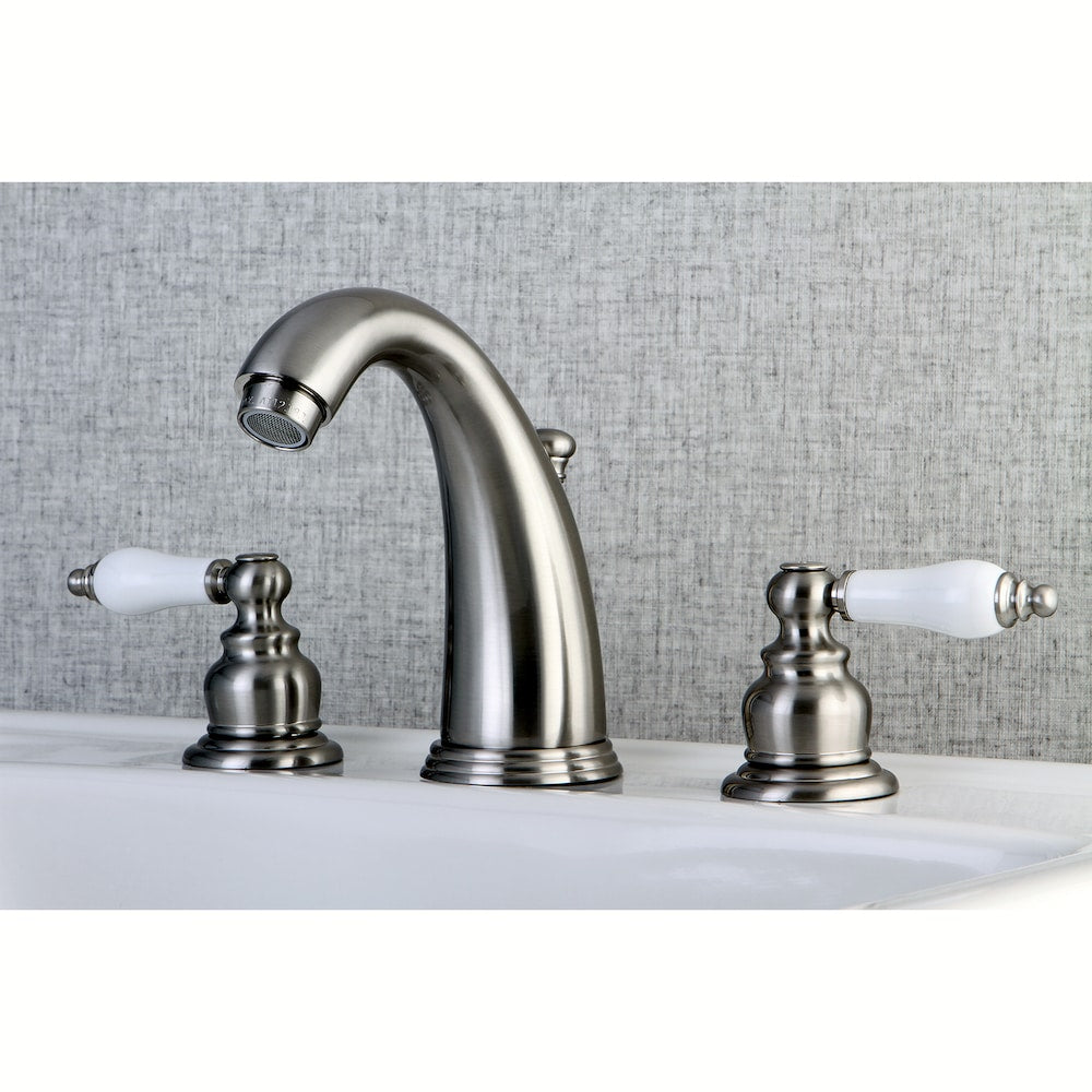 Robinet de salle de bain à 2 poignées en porcelaine victorienne de 8 pouces en nickel brossé