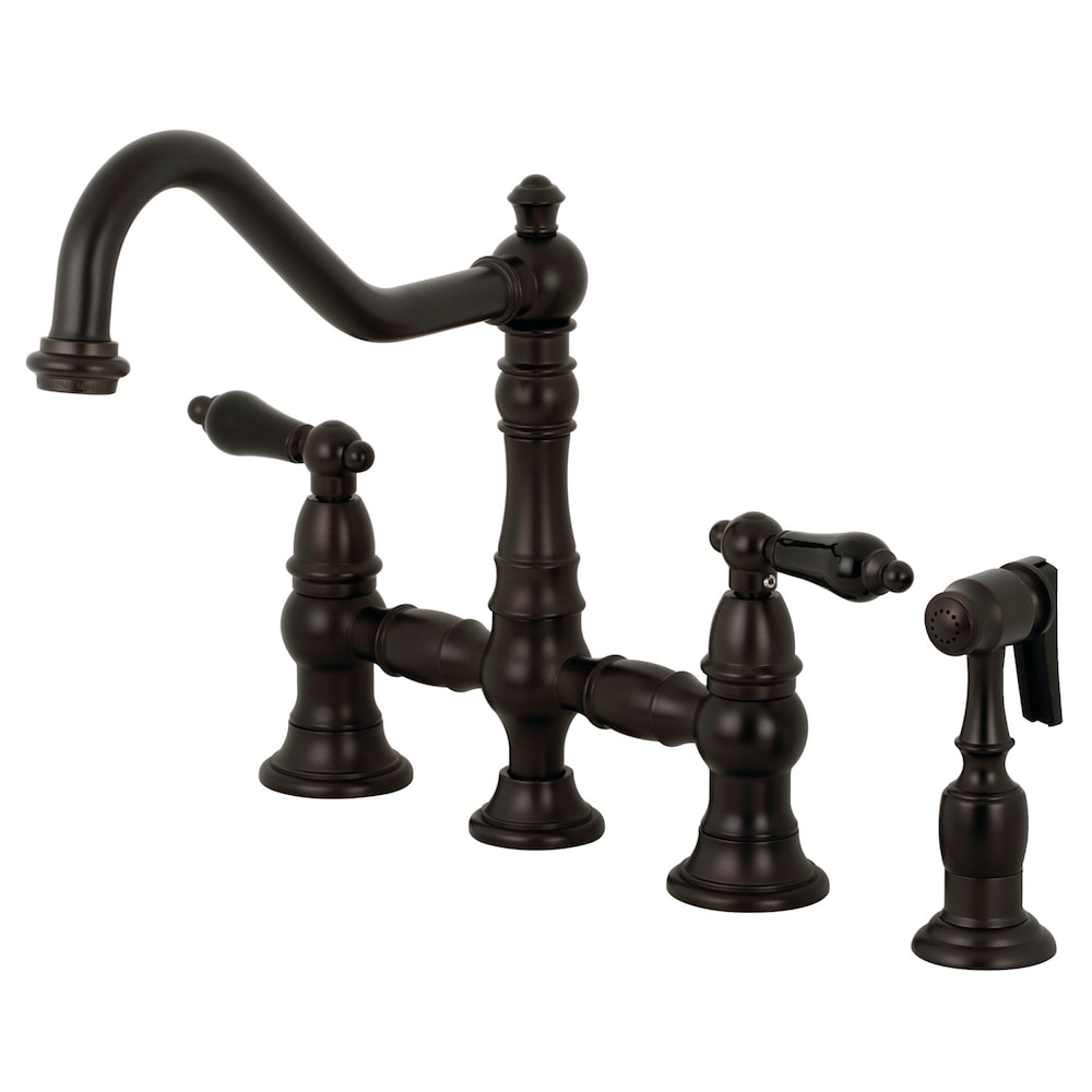 Robinet de cuisine à 2 poignées en porcelaine Duchess avec pulvérisateur latéral en bronze huilé