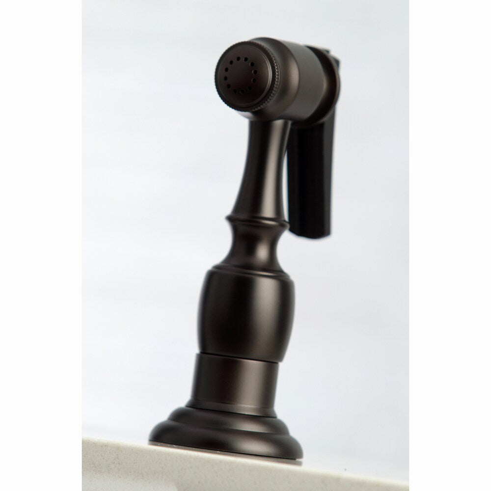 Robinet de cuisine à 2 poignées en porcelaine Duchess avec pulvérisateur latéral en bronze huilé