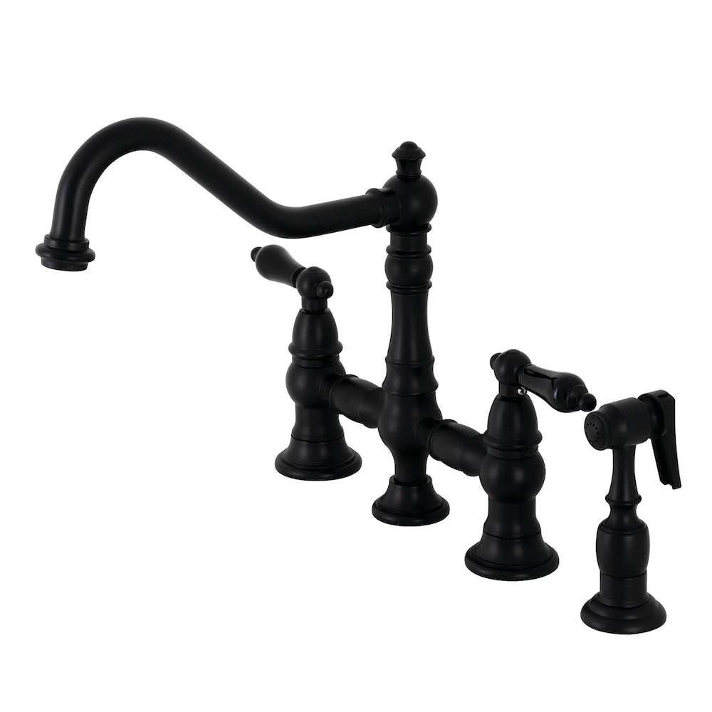 Robinet de cuisine à 2 poignées en porcelaine Duchess avec pulvérisateur latéral en noir mat