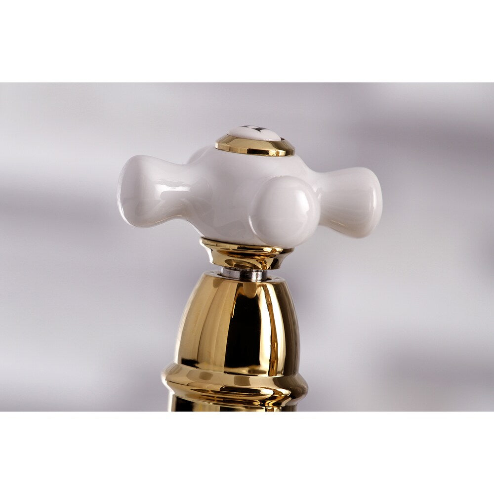 Restoration 2-Handle Bridge Kitchen Faucet with Side Sprayer in Polished-Brass