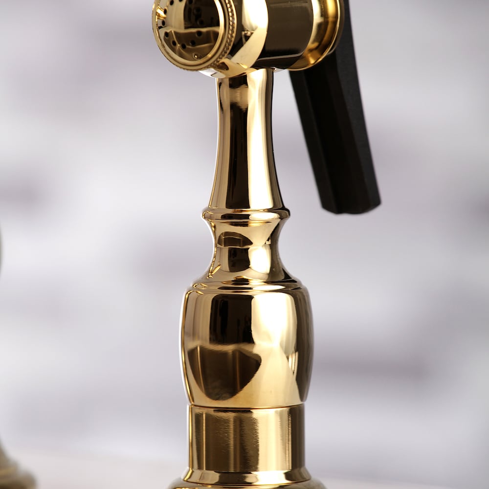 Restoration 2-Handle Bridge Kitchen Faucet with Side Sprayer in Polished-Brass