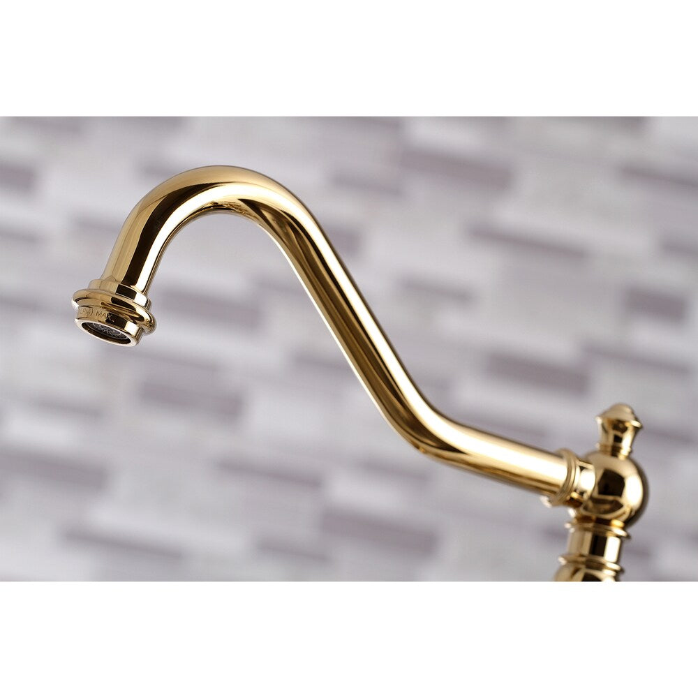 Restoration 2-Handle Bridge Kitchen Faucet with Side Sprayer in Polished-Brass