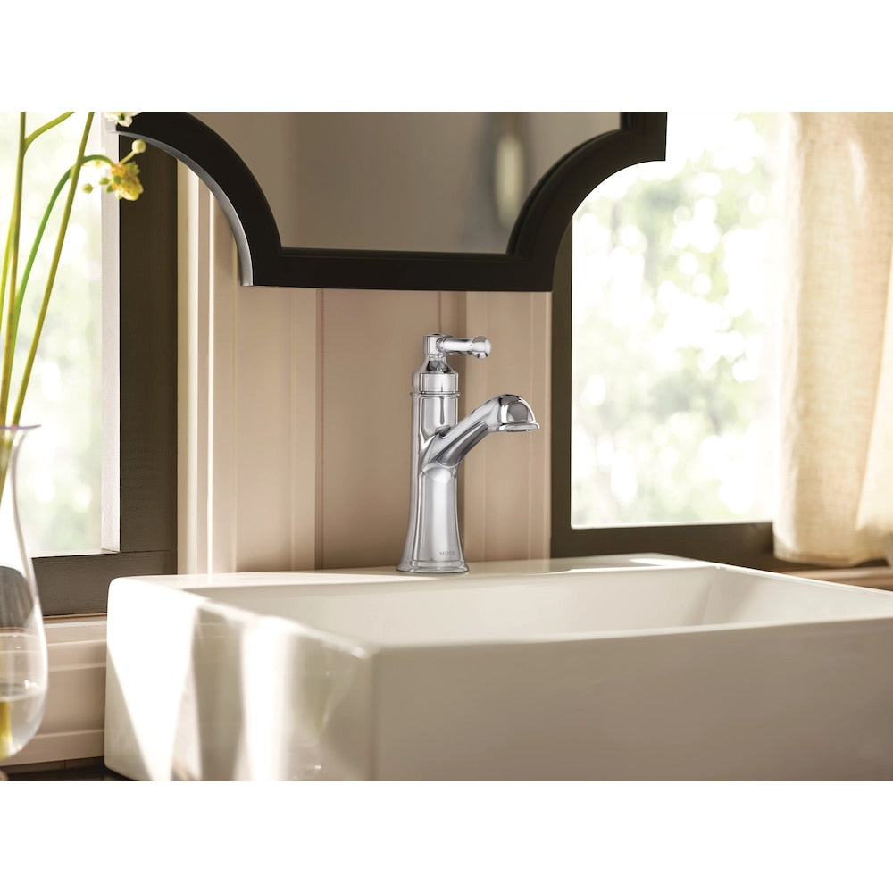Robinet de lavabo de salle de bain à poignée unique Dartmoor de 4 pouces avec plaque de pont en chrome (robinet inclus)
