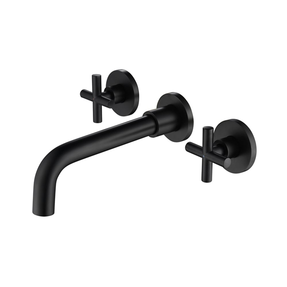 2-Handle Wall Mount Bathroom Faucet with Cross Handles in Matte Black