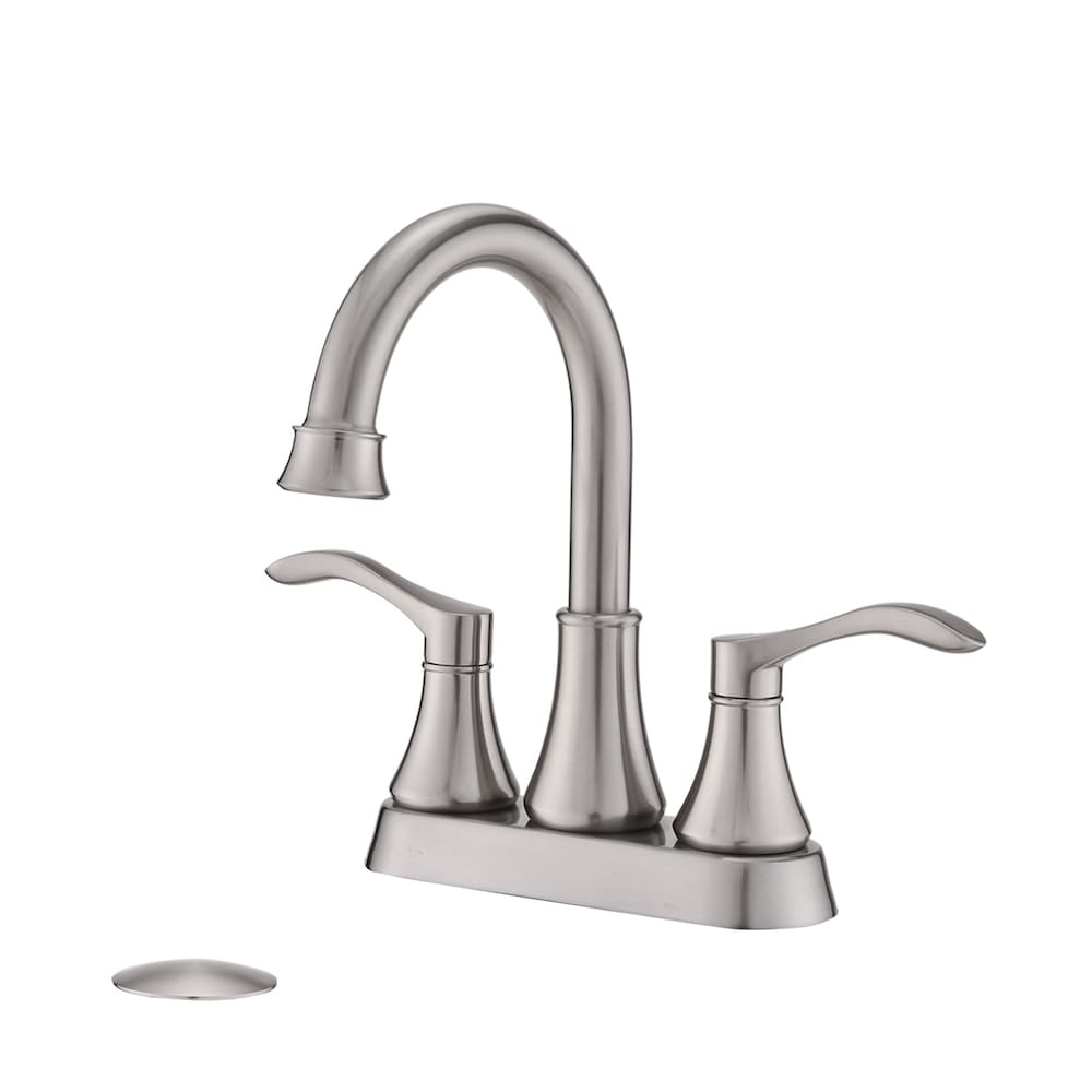 4 inch Centerset 2-Handle High Arc Bathroom Faucet with Drain Kit Included in Brushed Nickel