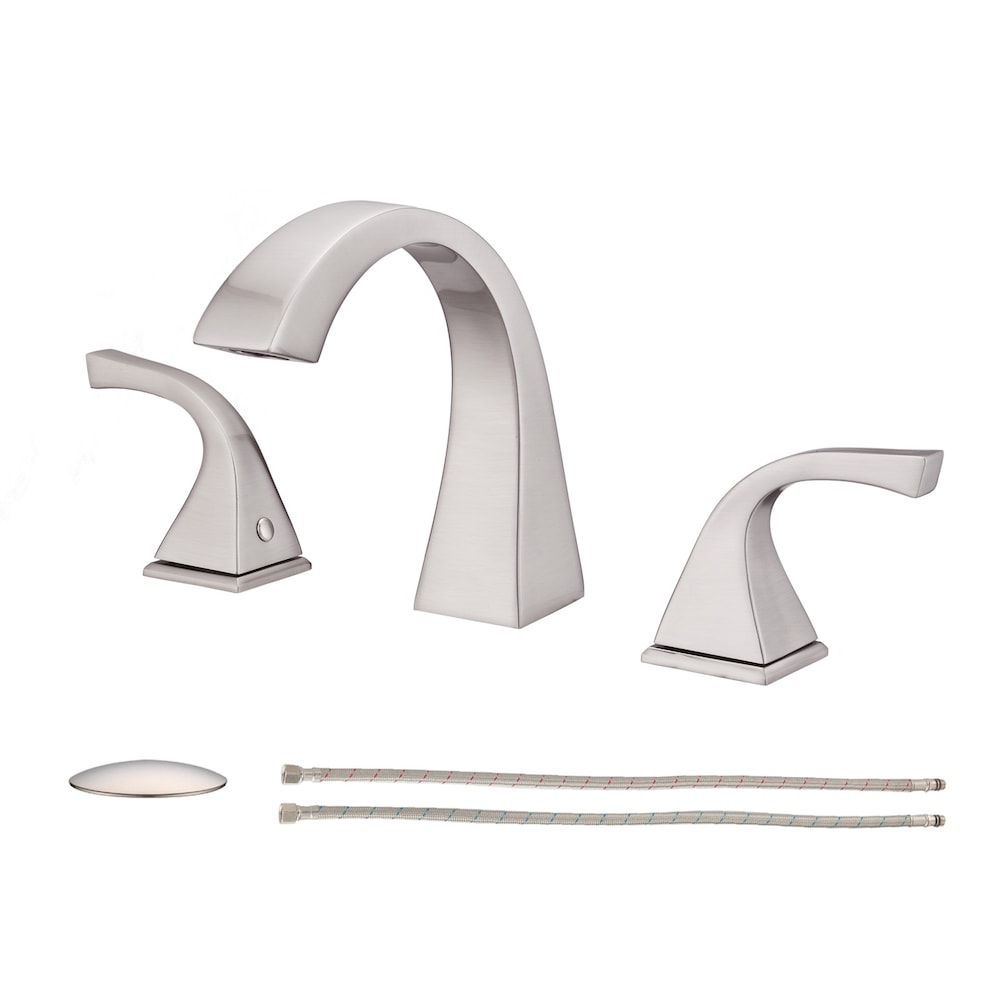 8 inch Widespread Double Handle Bathroom Faucet with Pop up Drain Assembly in Brushed Nickel