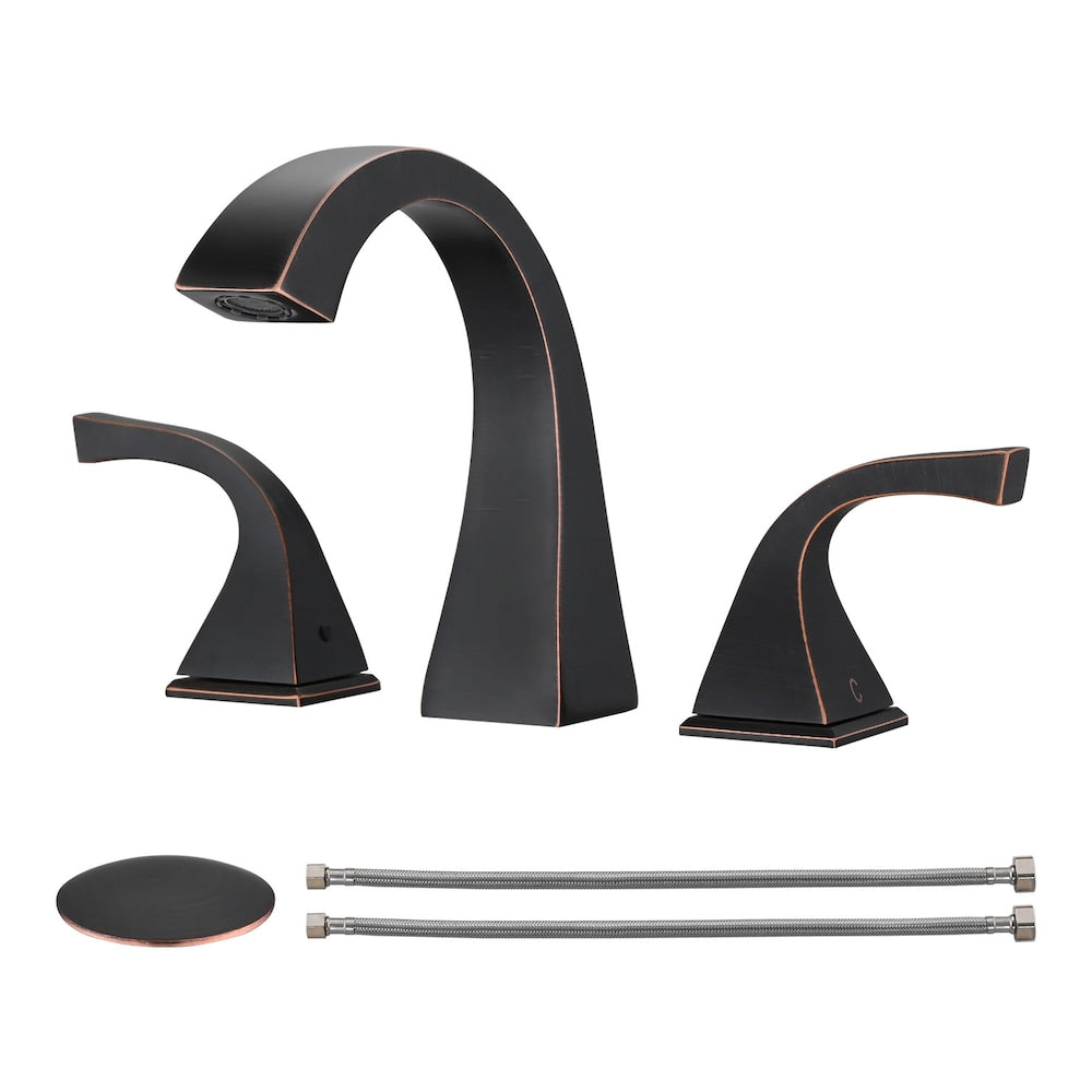 8 inch Widespread Double Handle Bathroom Faucet with Pop up Drain Assembly in Oil Rubber Bronze