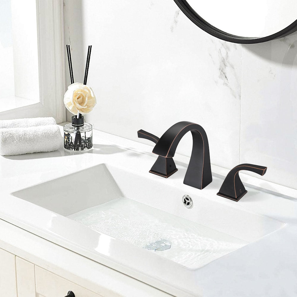 8 inch Widespread Double Handle Bathroom Faucet with Pop up Drain Assembly in Oil Rubber Bronze