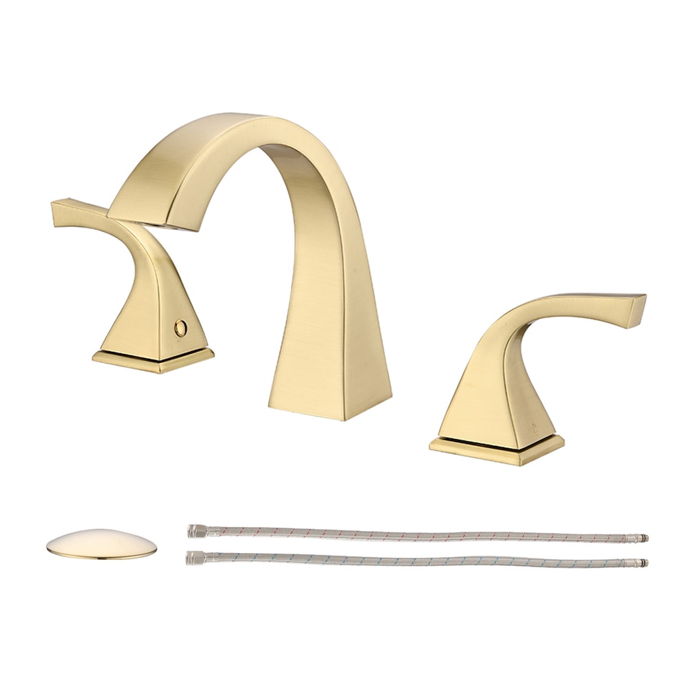 8 inch Widespread Double Handle Bathroom Faucet with Pop up Drain Assembly in Brushed Gold