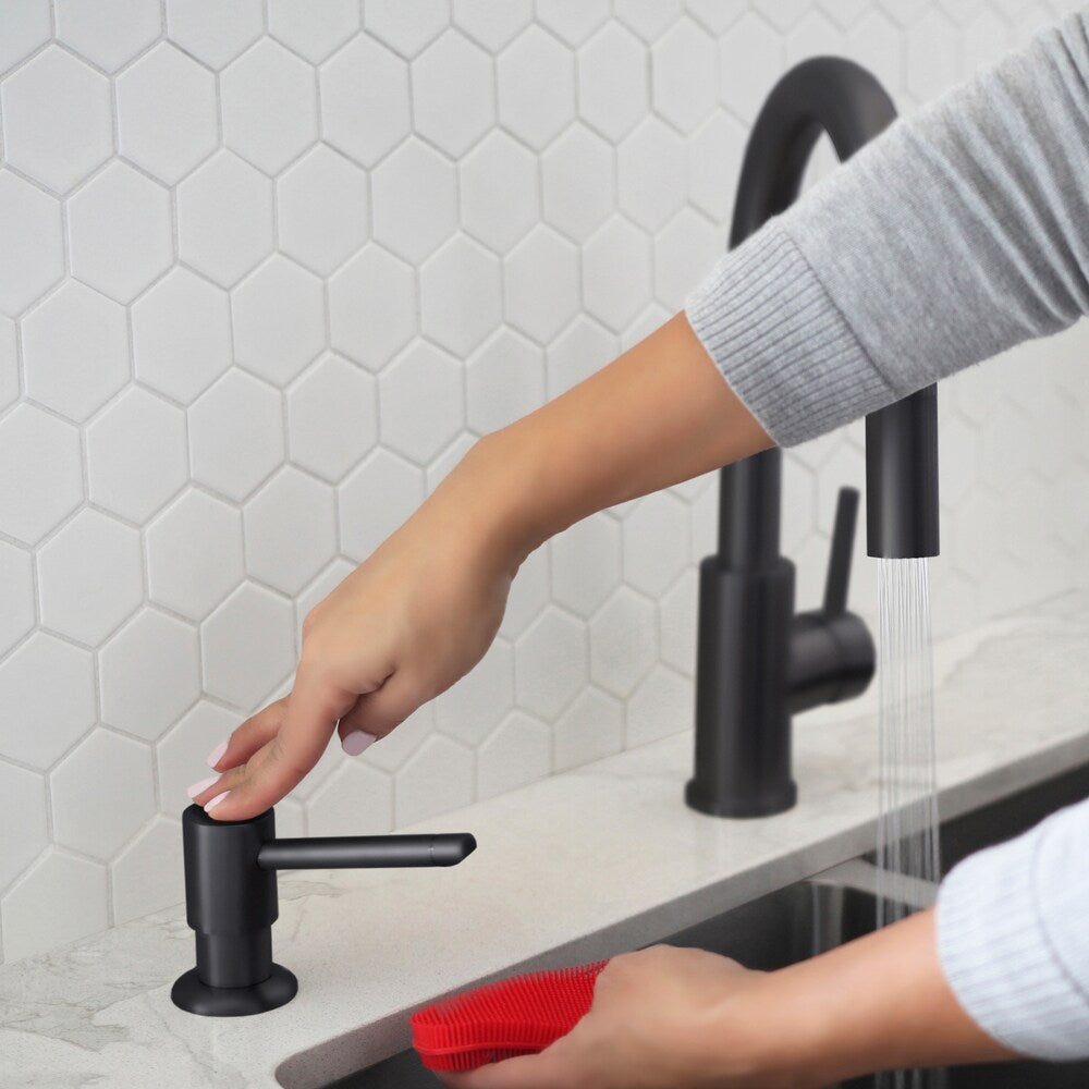 Modena Single Handle Pull Down Kitchen Faucet with Soap Dispenser in Matte Black Finish