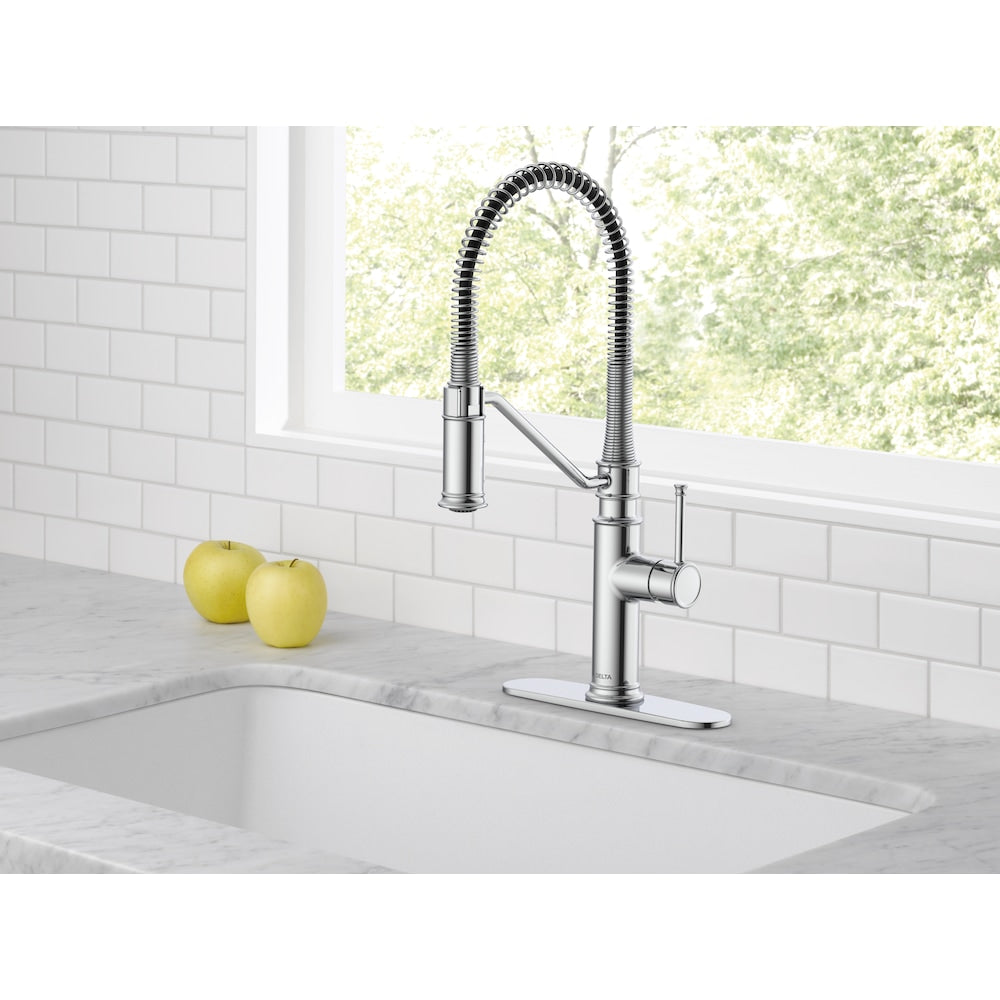 Robinet de cuisine à prérinçage multi-débit avec douchette rétractable à poignée unique Prodeco en chrome