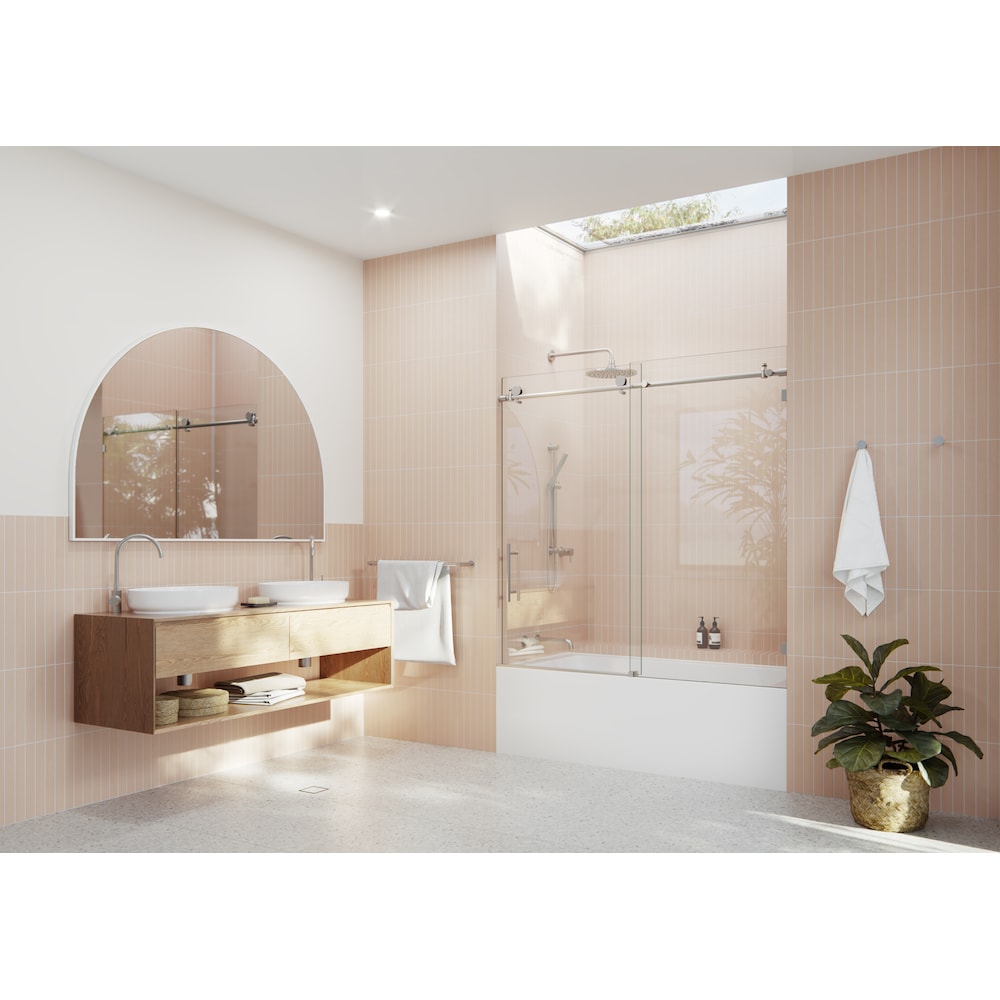 Eclipse 60 inch W x 60 inch H Sliding Frameless Bathtub Shower Door in Brushed Nickel Finish