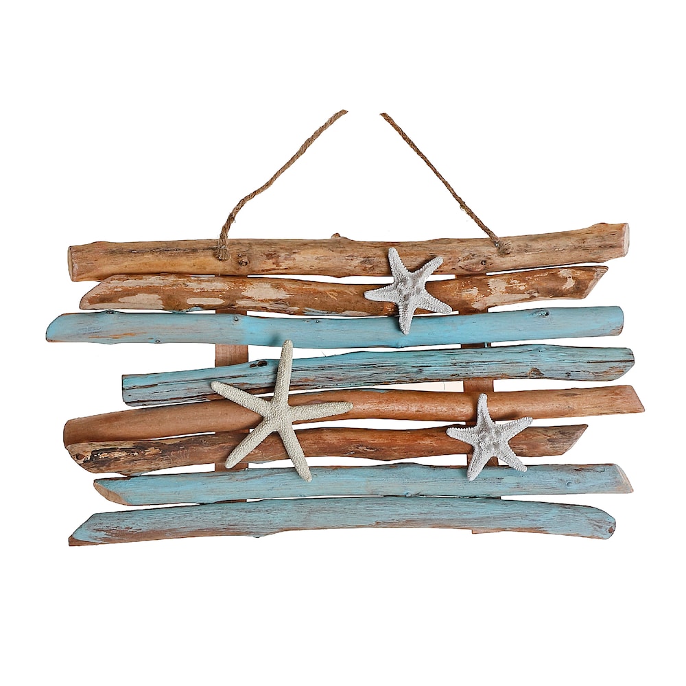 Patère murale étoiles de mer et branches de bois
